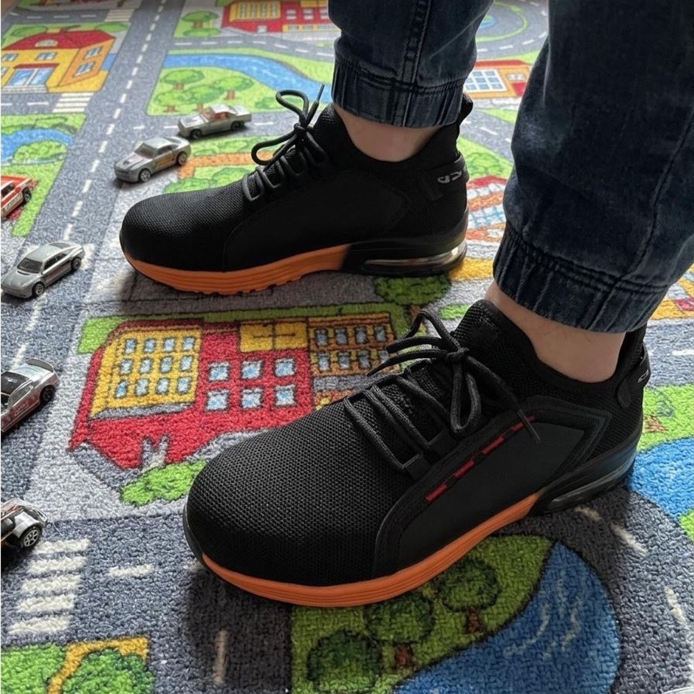 Men's Black and Orange Steel Toe Athletic Sneakers - Lightweight Comfort
